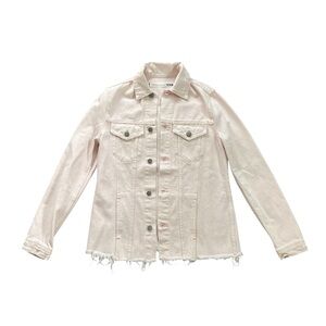 Lovers + Friends James Baybreeze Light Pink Distressed Denim Jacket Size S